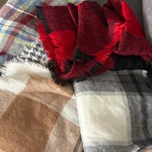 Cozy Plaid Blanket Scarf Set - Red, Black, Cream, Tan, Gray